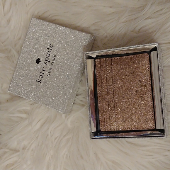 💝FIRM! NWT KATE SPADE GLITTER SMALL SLIM CARDHOLDER ROSE GOLD